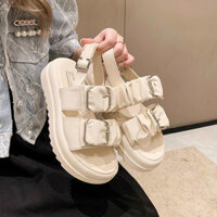 Dép Nữ Quai Ngang Có Khoá, Dép Sandal Nữ Quai Khoá Xếp Ly Độn Đế Bánh Bèo 4p Tăng Chiều Cao - Hashoes2019
