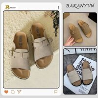 Dép Nữ Quai Ngang Da Lộn Đính Khuy Vuông, Dép Sandal Da Lộn Basic Siêu Xinh Dễ Phối Đồ Dành Cho Nữ
