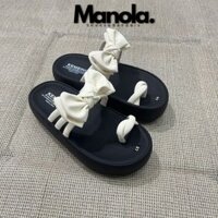 Dép nữ quai nơ đế xuồng 5cm, dép xỏ ngón chất da mềm êm chân phong cách Hàn Quốc