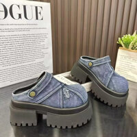 Dép Nữ Thời Trang 2025 Phong Cách Mới Nhỏ Cao Gót Dày Gót Chân Dép Nữ Phong Cách Anh Quốc Denim Xanh Giày Cao Gót Nữ