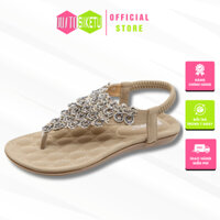 Dép nữ xỏ ngón quai hậu đế bệt đính hoa đá Dép kẹp nữ cao cấp chính hãng SIKETU chất da độ bền cao lót đế êm
