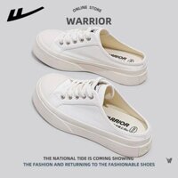 Dép nửa mũi kín cho phụ nữ Warrior 2024, giày vải mới ngoài mùa, giày trắng đa năng đế phẳng