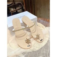 dép nữ.dép xỏ ngón họa tiết ngôi sao 5 cánh đính đá mạ vàng ánh kim siêu hot 2021