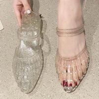 Dép pha lê nữ, Dép chống trượt pha lê gót dày, Dép trong suốt thạch rỗng, Dép hai lớp đơn giản