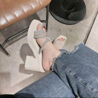 Dép pu đính đá xỏ ngón 7cm DéP Nữ Shoes GiàY