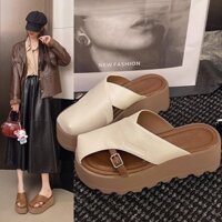 Dép PU Mid-heel (3-5cm) Đế Puffin phủ ngón chân cao su