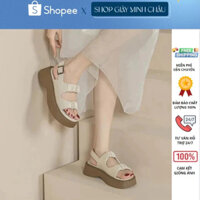 Dép quai hậu 2 quai bèo nhún , sandal quai hậu nữ đế nâu cao 3cm cực đẹp