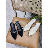 Dép Quai Hậu Nữ Mũi Nhọn Khuy Vuông