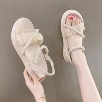 Dép quai hậu sandal nữ gắn hạt nhựa trắng chi tiết tinh tế dễ kết hợp đồ