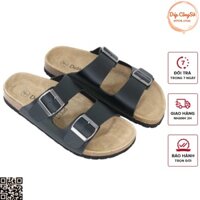Dép Quai Ngang 2 Khóa Đế Trấu Nam Nữ Màu Đen - Bảo Hành 06 Tháng Full Box Detaunisex Mã DETA21D