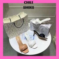 Dép Quai Ngang Cao Gót Nữ 7 Phân,Guốc Gót Nhọn Phối Hoa Trà Sang Chảnh.