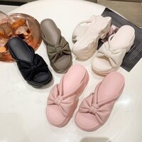 Dép Quai Ngang Đế Xuồng Nữ Cao 8cm Quai Thoắt Nơ Hàng Thời Trang