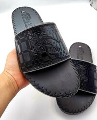 Dép Quai Ngang Nam Da DONAVY Kiểu Quai Con Ngựa Cao Cấp, May Full Đế Có Size 45 - 41 - đen