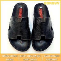 DÉP QUAI NGANG NAM THỜI TRANG, DA BÒ CHÁY CAO CẤP, KIỂU CHỮ H PHIÊN BẢN ĐẶC BIỆT DonavychuH - 39 - Màu đen