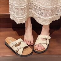 Dép Quai Ngang Nữ 2 Khoá Chéo Khuy Vuông Đế Bằng Cao 3cm Thời Trang LuxyShoes LX168