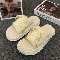 Dép quai ngang nữ dáng thể thao buộc dây Sandal Đế Dày dép bánh  tiết đế bánh mì cao 3cm