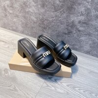 Dép quai ngang nữ, dép lê nữ MIU đính đá đế xuồng độn đế 7cm