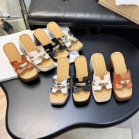 Dép quai ngang phối khoá nữ đế vuông độn đế 7cm