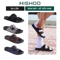 Dép quai ngang slipper 2 Khoá Hishoo da lộn nam nữ size 36-45 dép đế trấu D114