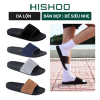 Dép quai ngang slipper BIG SIZE da bò thật siêu nhẹ HISHOO đen cao cấp thời trang size 35-46 U088