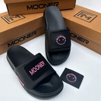 Dép quai ngang xé dán kèm kẻ Dép MOONER mặt cười chỉ thêu full họa tiết đế cao 4 phân mã [ M 50 ]