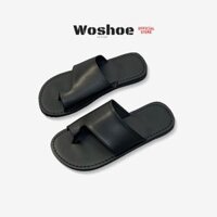 Dép quai ngang xỏ ngón đế bệt WOSHOE sandal bassic 2 màu đen/trắng
