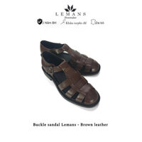 Dép rọ nam Da bò Buckle Sandal Lemans - Nâu Sẫm - đế Mckay cao 2.2cm bảo hành chính hãng 24 tháng