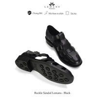 Dép rọ nam Da bò Buckle Sandal Lemans - Black - đế Mckay cao 2.2cm bảo hành chính hãng 24 tháng
