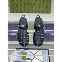 Dép rọ sandal Gucci Đen đính đinh logo Mèo Vàng LAA on web fullbox bill thẻ LVQ [ Bản VIP ]