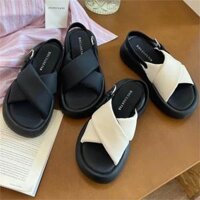 Dép Sandal 2 quai da xốp đan chéo êm chân,quai gót khoá cài kim loại, đế PVC hot 2025
