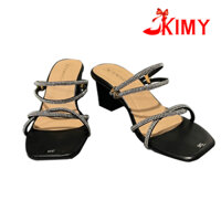 Dép sandal cao gót 5cm dây đá trắng đen