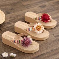 Dép Sandal Cao Gót 5cm Quai Dây Thừng Đế Xuồng Thời Trang Đi Biển Dành Cho Nữ