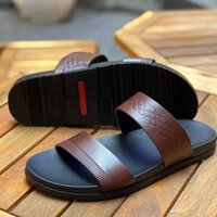 Dép sandal da nam màu đen với 2 quai ngang thời trang năng động chất da bò thật 100%