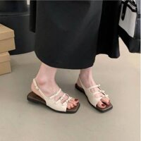 Dép sandal đế bệt 3 dây khuy cài chất da mềm êm chân có ảnh thật