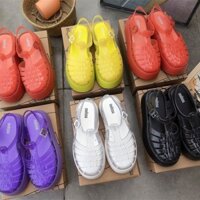 Dép sandal đế dày kiểu Melissa cho nữ, giày vintage, giày jelly thoải mái, giày bãi biển chống trượt cho nữ