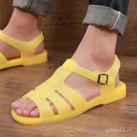 Dép sandal gót phẳng thời trang cho nam giới trung niên và người cao tuổi, giày nhựa chống trượt màu vàng retro cho bố
