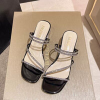 Dép sandal guốc nữ dây Đá Đan gót trong cao 2 cm và 5 cm