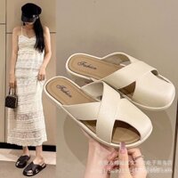 Dép sandal kín mũi mùa hè mới cho phụ nữ, không trượt, mặc ngoài trời, dép đơn giản một từ, thời gian giới hạn 0315 6LSR