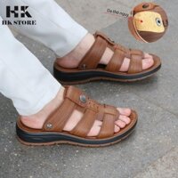 Dép sandal nam cao cấp 💝 HK.STORE 💝 da bò xịn kết hợp đế kếp cao 3,5cm cực đẹp khâu may chân quai công nghệ 2021. hg