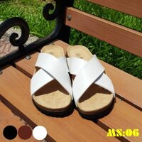 Dép sandal nam nữ quai chéo pu trắng đế trấu unisex [ CHON NHANH ] new . 😷