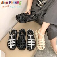 Dép sandal nữ dây đan quai rọ da mềm, giày đế bằng cao 3.5 cm chống trượt 9915
