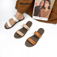 Dép sandal nữ đế bệt quai 2 dây ngang WOSHOE đi học, đi biển bigsize 34-42 W025