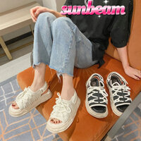 Dép sandal nữ Hàn Quốc, đế dày, thiết kế Velcro buộc dây, thời trang và cá tính, thoải mái khi mang