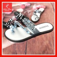 Dép sandal nữ 💖LOẠI 1+ẢNH THẬT💖 Dép sandal nữ xỏ ngón LIỄU đính hạt cườm đinh đế dẻo dễ phối đồ 3 màu xanh/đen/xám Hot