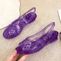 Dép sandal nữ mùa hè bằng nhựa, thời trang, tăng chiều cao, gót giữa, thoải mái, hở mũi, phong cách nổi tiếng trên mạng