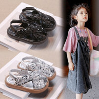 Dép sandal nữ phong cách Hàn Quốc có sequin, đế mềm thời trang, giày công chúa đa năng, phong cách mới mùa hè, giày đi biển hai chiều cho bé gái, thời trang