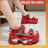 Dép Sandal Nữ Tăng Chiều Cao 2024 Mùa Hè Influencer Đi Chơi Velcro Giày Học Sinh Đế Dày Tất Cả @ -