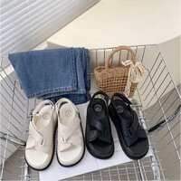 Dép Sandal Nữ Ulzzang LOẠI 1 - Giày Sandal Nữ Đi Học Quai Đan Chéo Màu Đen Chất Liệu Da PU Đế Cao