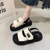 Dép Sandal Quai Hậu Nữ Đế Bánh Mì Gắn Mác Tem Quai Dán Khuy Cài Siêu Êm