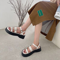 Dép Sandal quai ngang khoá cài 2 màu đơn giản - Dép xăng đan đế bánh mì hàng Quảng Châu loại 1 #025